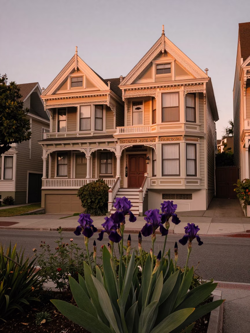 Copper-toned Light Before Dusk on Home Porch in San Francisco in in San Francisco, California, United States