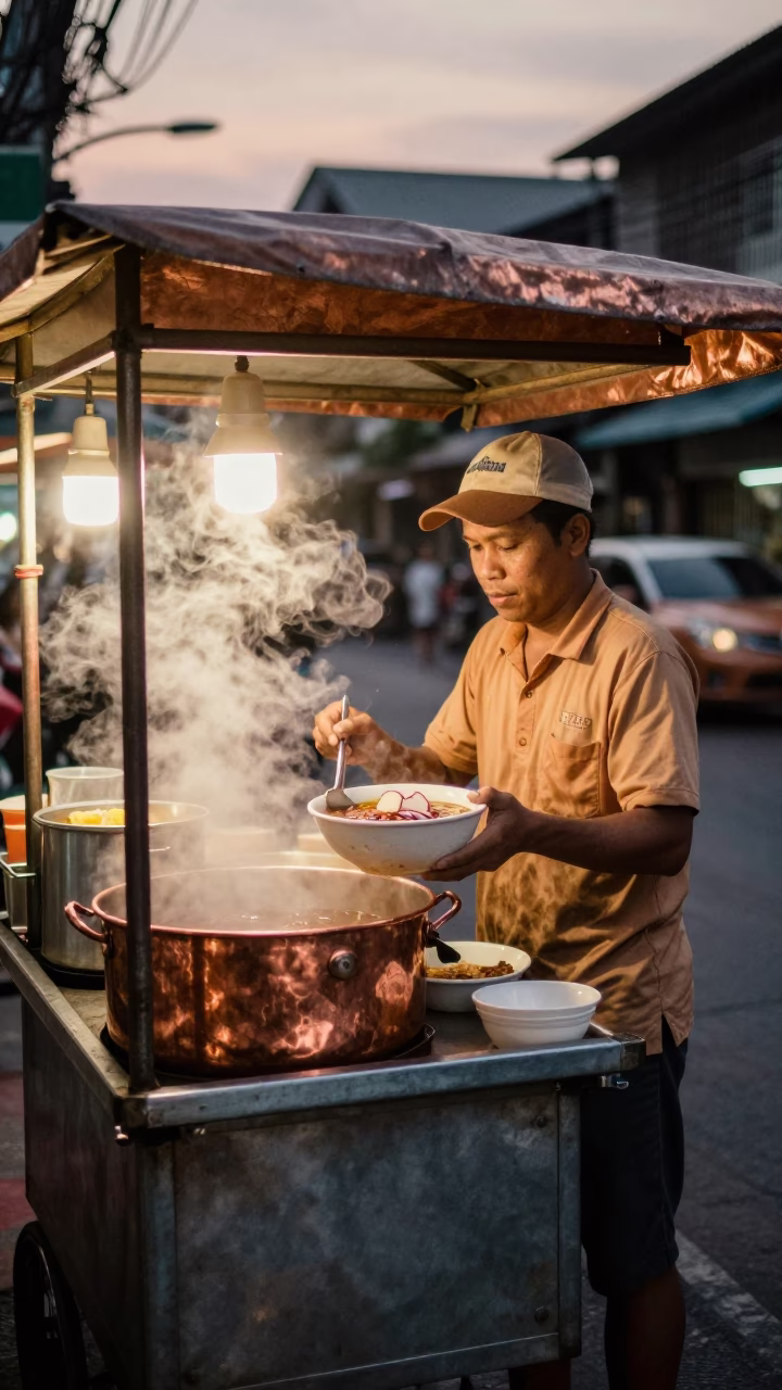 Copper-toned Light Before Dusk on Hot Pozole in Bangkok in in Bangkok, Thailand