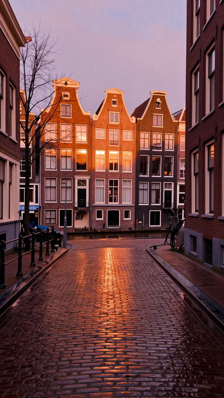 Copper-toned Light Before Dusk on House Reflections in Amsterdam in in Amsterdam, Netherlands