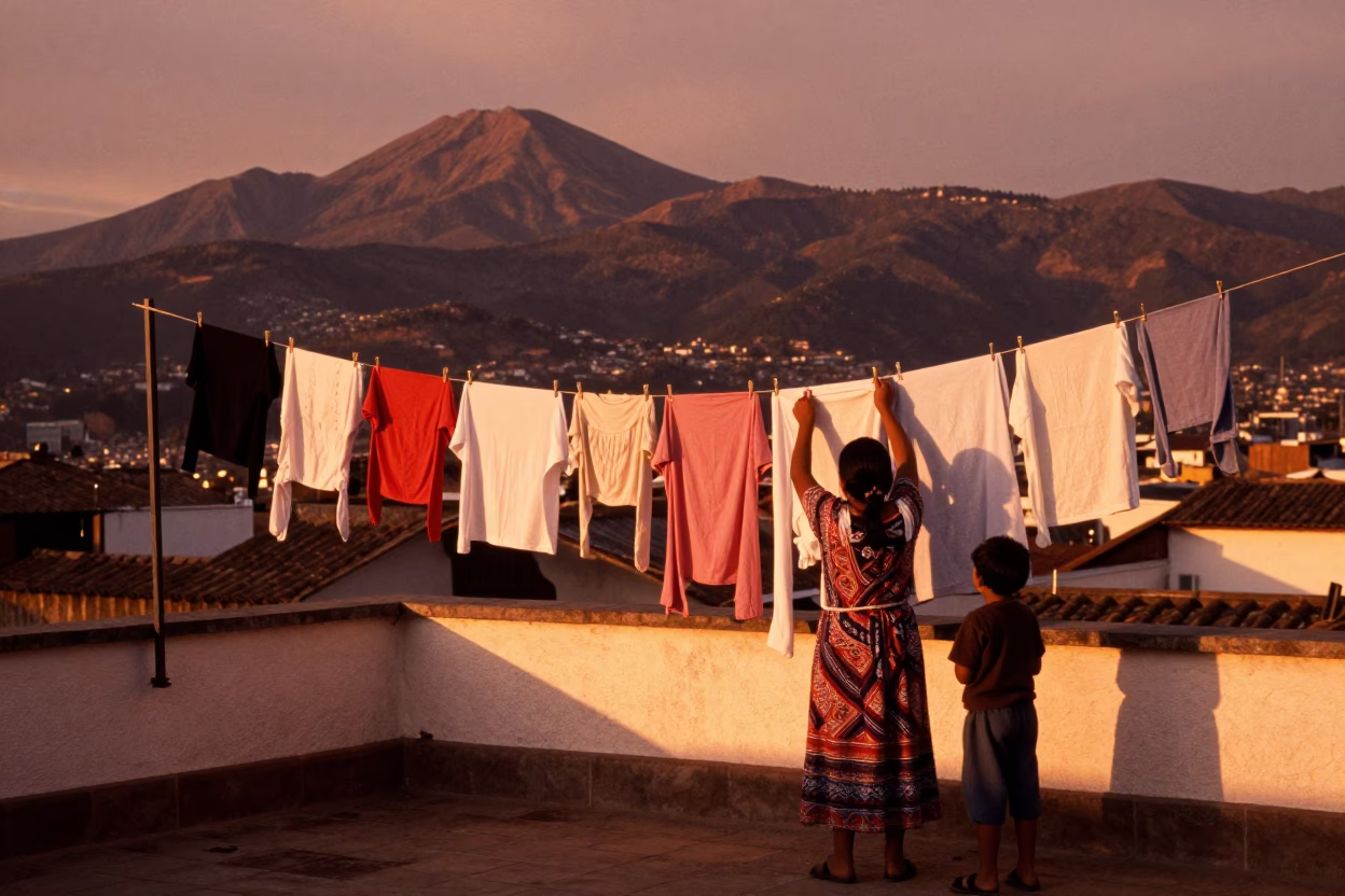 Copper-toned Light Before Dusk on Laundry Drying in Quito in in Quito, Ecuador