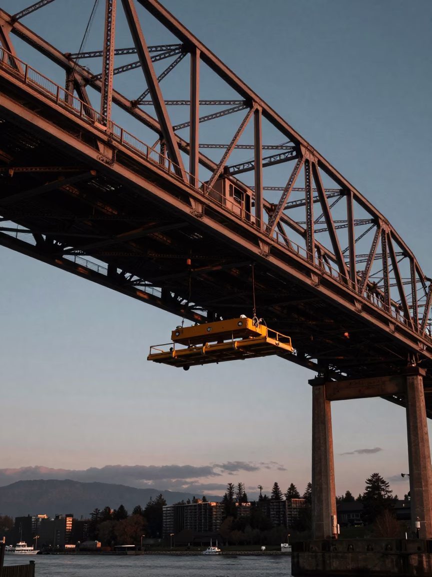 Copper-toned Light Before Dusk on Maintenance Cradle in Vancouver in in Vancouver, British Columbia, Canada