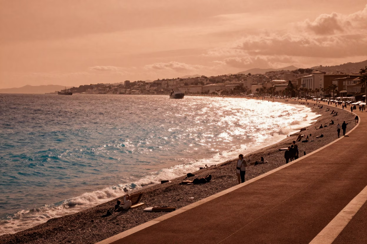 Copper-toned Light Before Dusk on Promenade Des Anglais in Nice in in Nice, France