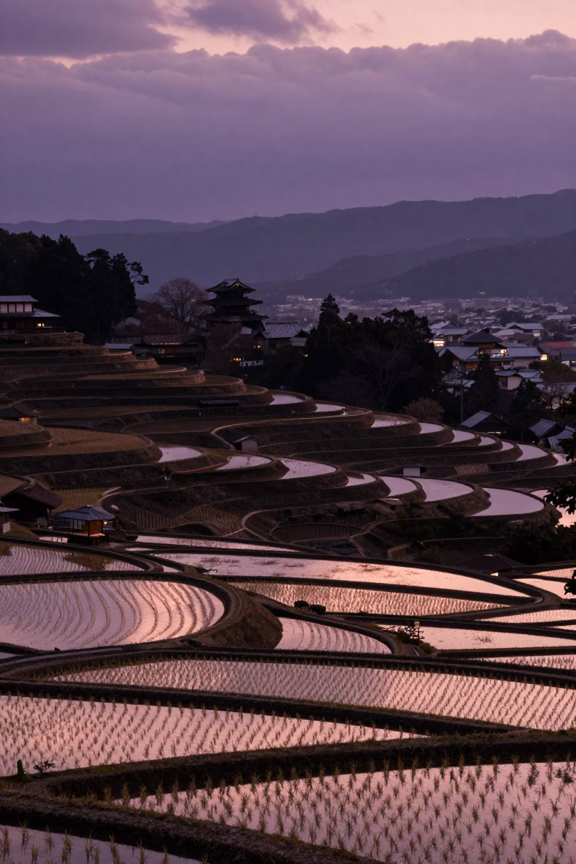 Copper-toned Light Before Dusk on Reflecting Sky in Kyoto in in Kyoto, Japan