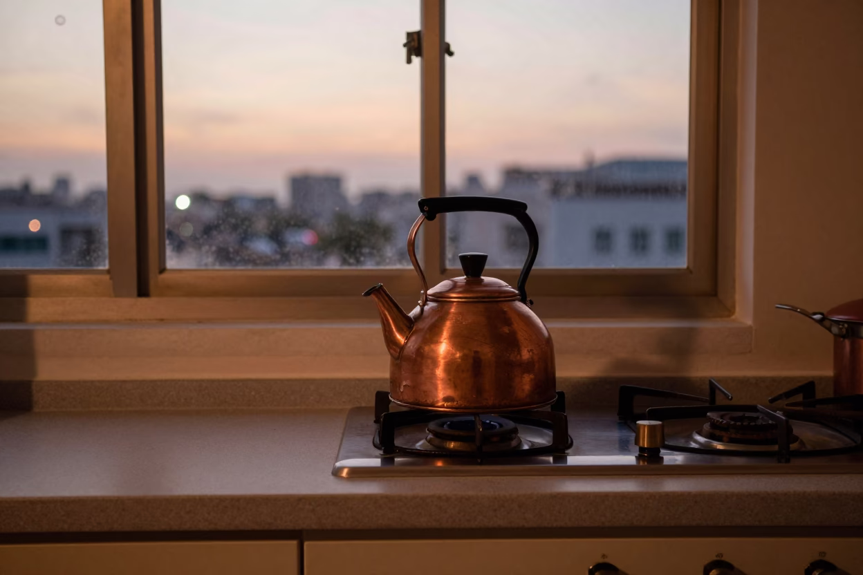 Copper-toned Light Before Dusk on Rim Kitchen in Kaohsiung in in Kaohsiung, Taiwan