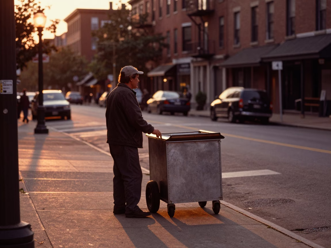 Copper-toned Light Before Dusk on Rolling Cart in Boston in in Boston, Massachusetts, United States