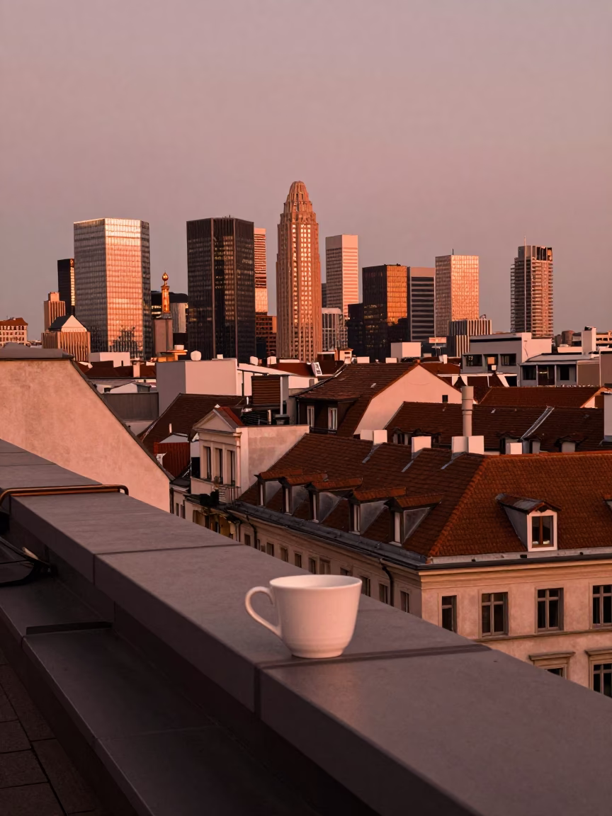 Copper-toned Light Before Dusk on Rooftop Terrace in Brussels in in Brussels, Belgium