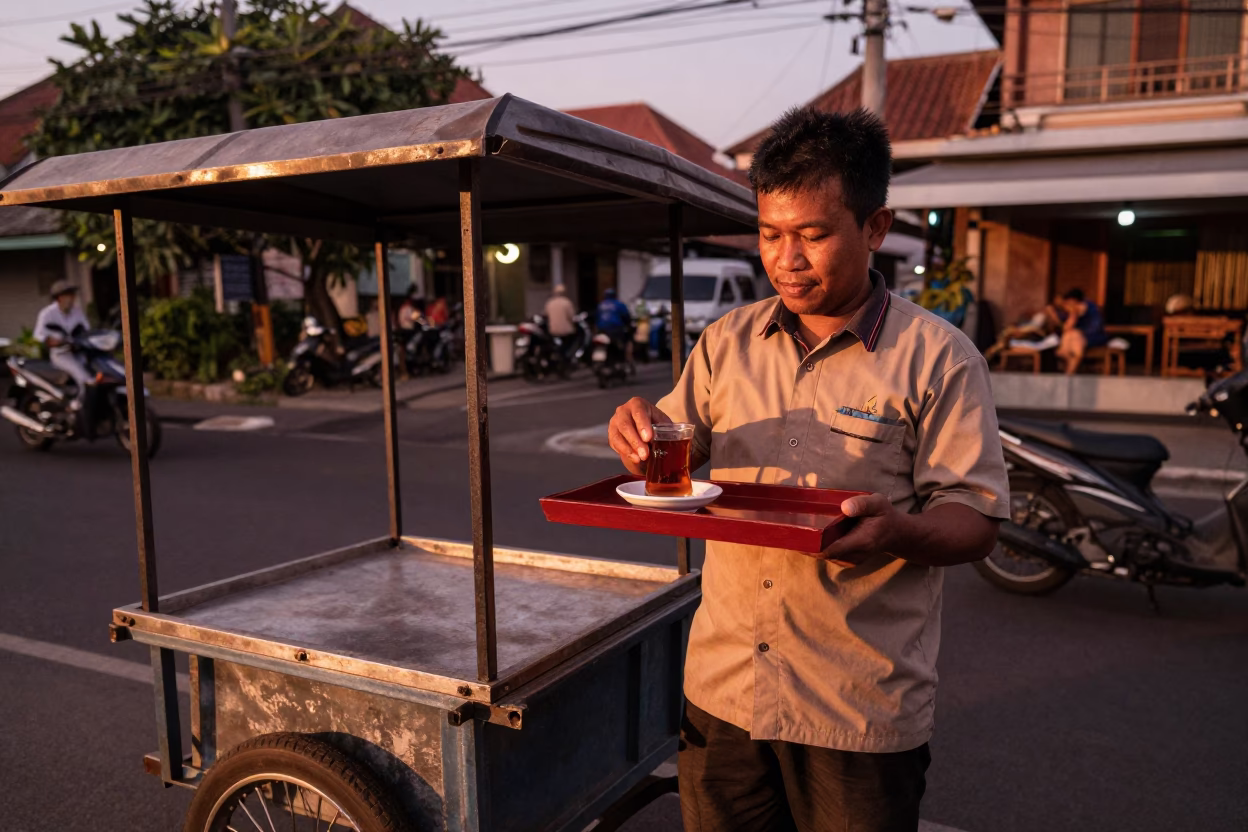 Copper-toned Light Before Dusk on Serving Tea in Denpasar in in Denpasar, Indonesia