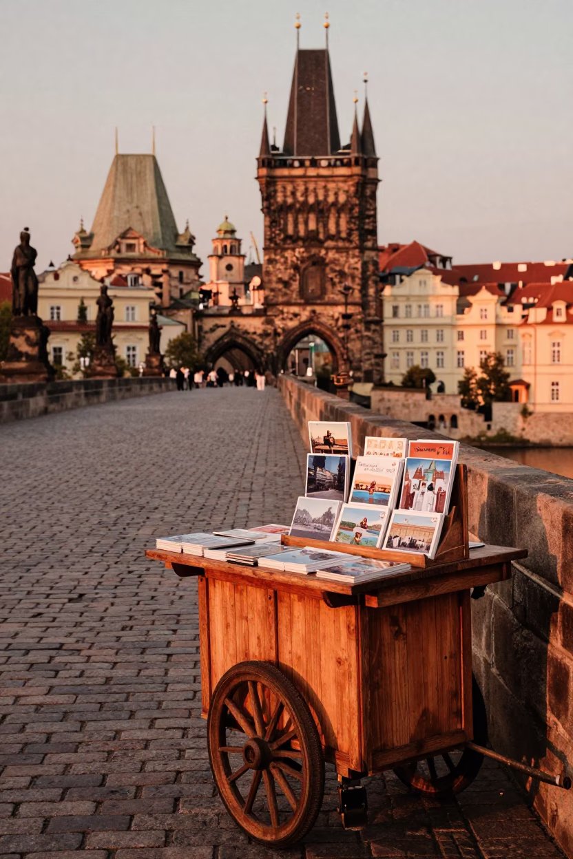 Copper-toned Light Before Dusk on Souvenirs in Prague in in Prague, Czech Republic
