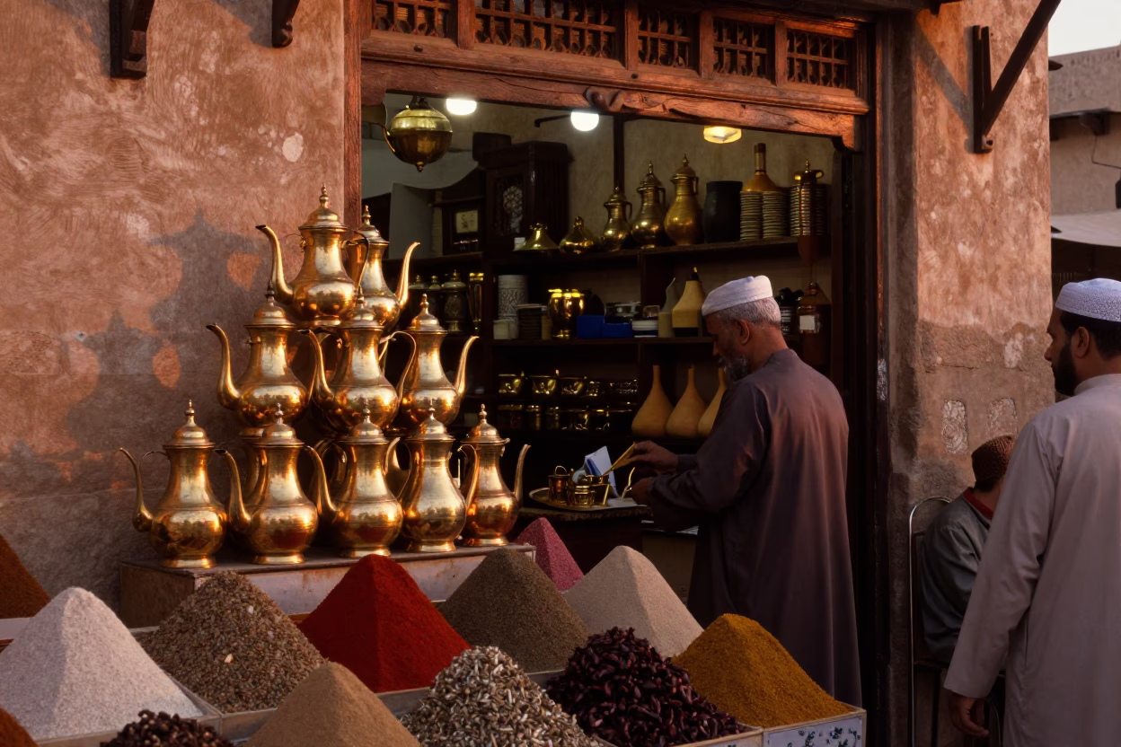 Copper-toned Light Before Dusk on Spice Stall in Muscat in in Muscat, Oman