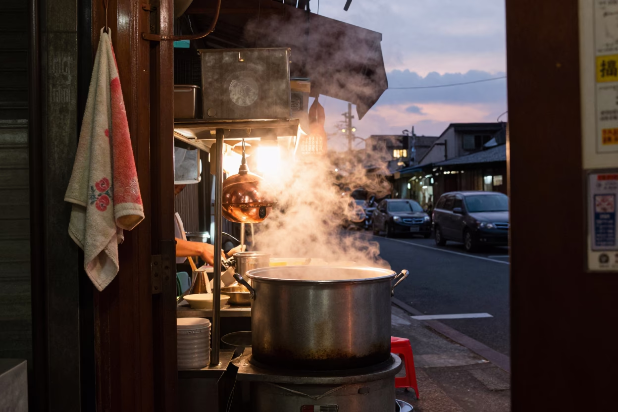 Copper-toned Light Before Dusk on Steam Rising in Taipei in in Taipei, Taiwan