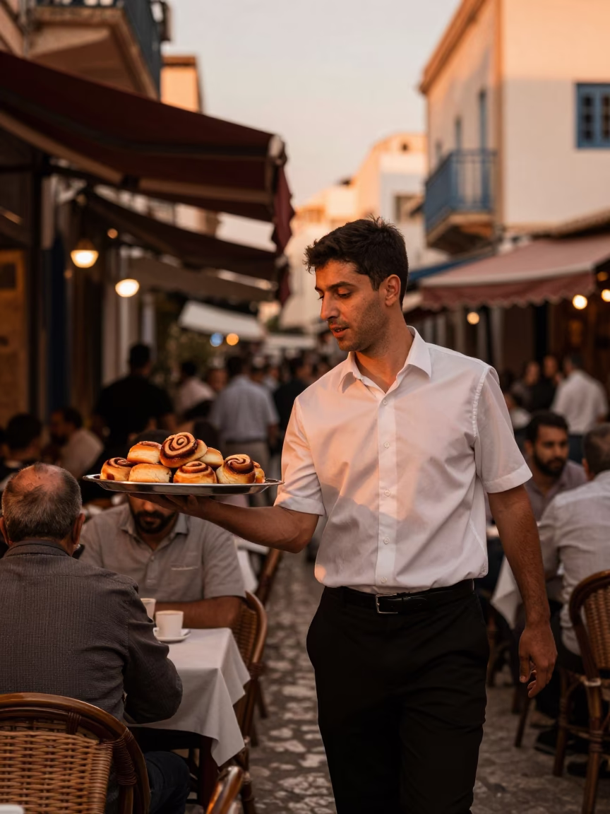 Copper-toned Light Before Dusk on Street Cafe in Tunis in in Tunis, Tunisia
