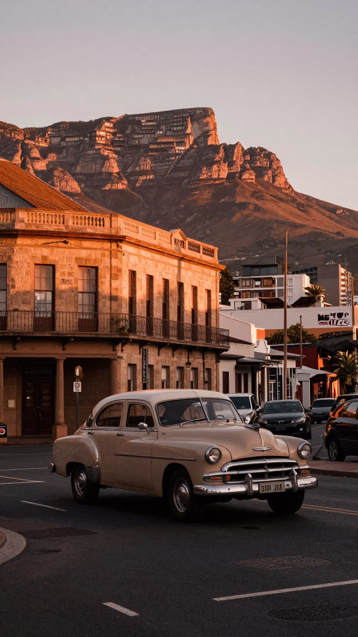 Copper-toned Light Before Dusk on Street Corner in Cape Town in in Cape Town, South Africa