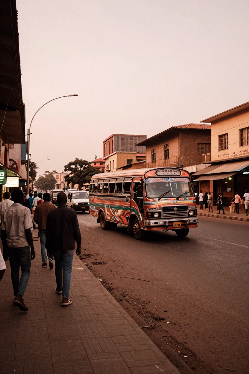 Copper-toned Light Before Dusk on Street Corner in Nairobi in in Nairobi, Kenya