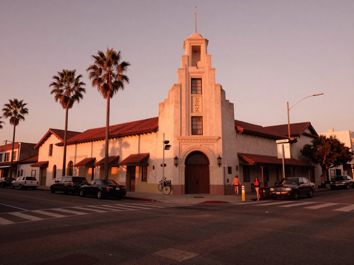 Copper-toned Light Before Dusk on Street Corner in San Diego in in San Diego, California, United States