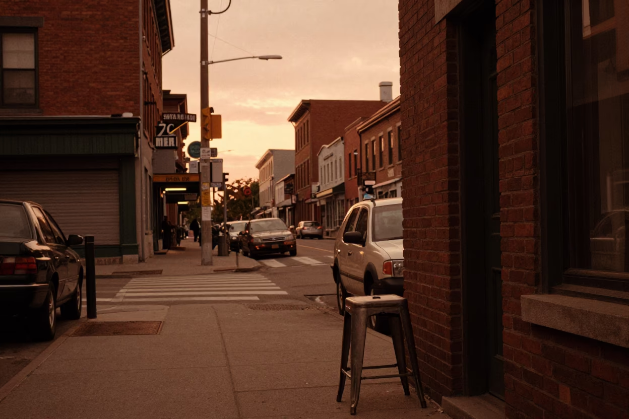 Copper-toned Light Before Dusk on Street Scene in Montreal in in Montreal, Quebec, Canada