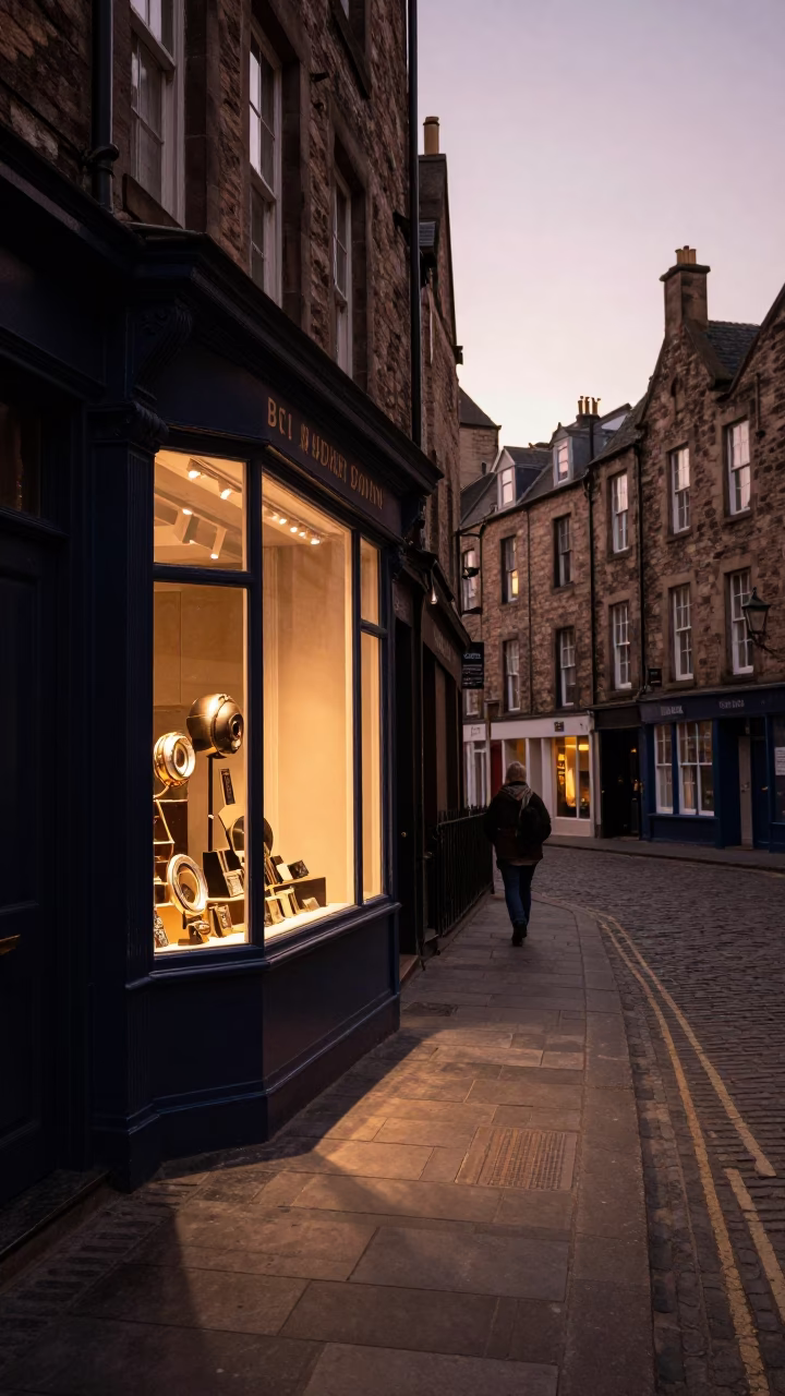 Copper-toned Light Before Dusk on Street Scene in Edinburgh in in Edinburgh, United Kingdom