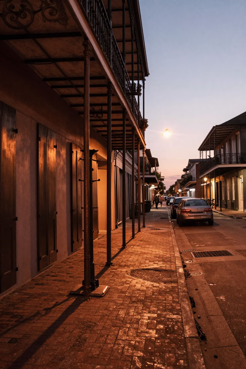 Copper-toned Light Before Dusk on Street Scene in New Orleans in in New Orleans, Louisiana, United States