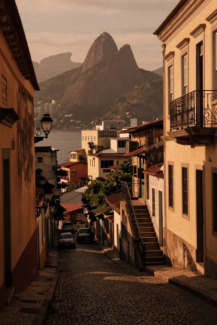 Copper-toned Light Before Dusk on Street Scene in Rio De Janeiro in in Rio de Janeiro, Brazil