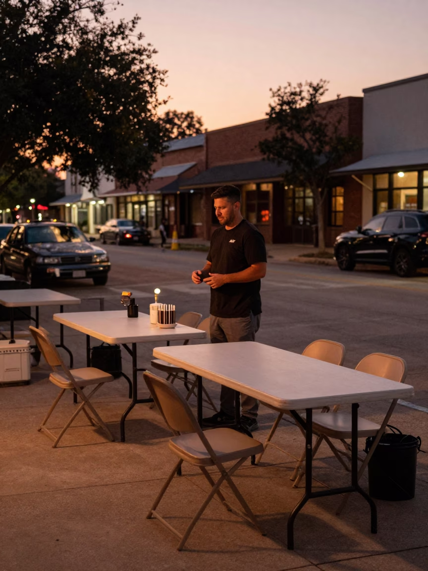 Copper-toned Light Before Dusk on Street Vendor in Austin in in Austin, Texas, United States