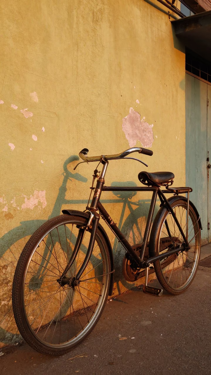 Copper-toned Light Before Dusk on Vintage Bicycle in Kolkata in in Kolkata, India