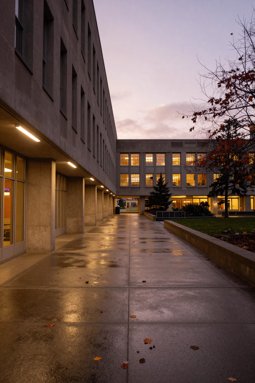 Copper-toned Light Before Dusk on Washington Student Union Arcade in Seattle in in Seattle, Washington, United States