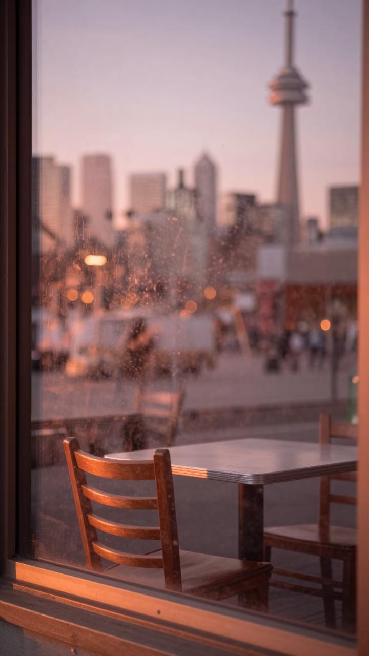 Copper-toned Light Before Dusk on Window Reflections in Toronto in in Toronto, Ontario, Canada