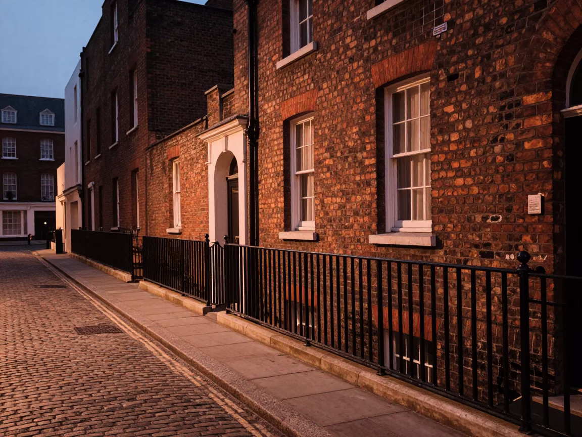 Copper-toned London street scene with historic brickwork and twilight ambiance in in London, United Kingdom