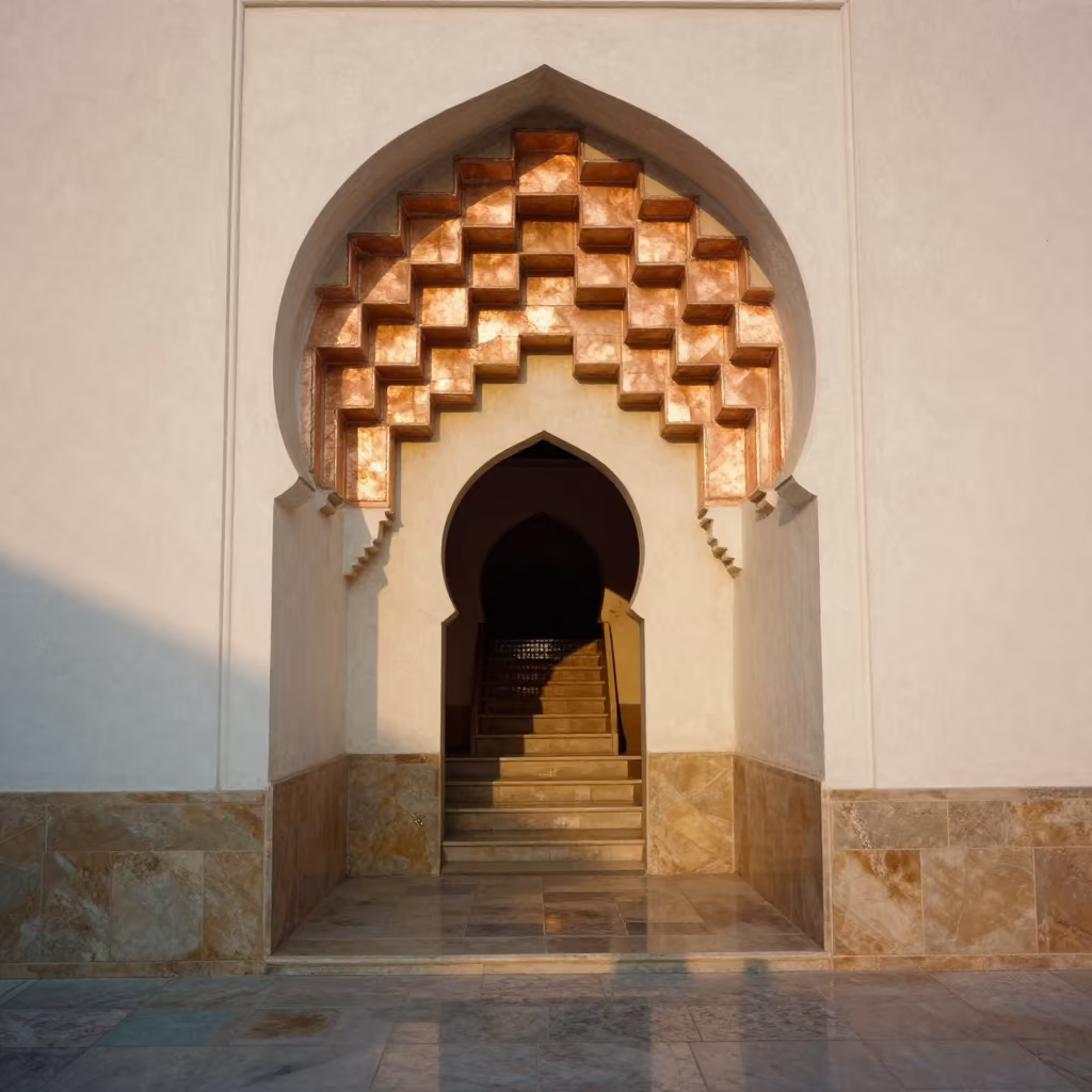 Copper Toned Muqarnas Vault Stair Hall Bilbao in inside a tiled stair hall near Bilbao
