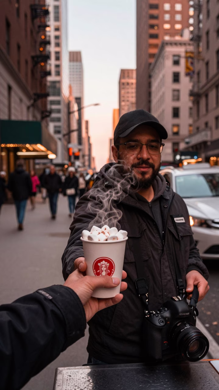 Copper Toned New York Street Scene with Hot Chocolate and Folding Ruler in in New York, New York, United States