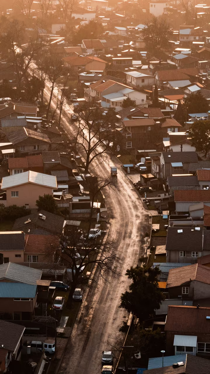 Copper Winter Light Over Lucknow Cul-de-sacs in high above patterned rooftops near Lucknow