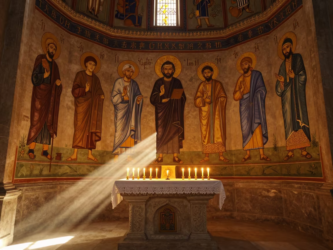 Coptic Saints on Wall in Zhengzhou Altar in at the foot of a stone altar in Zhengzhou