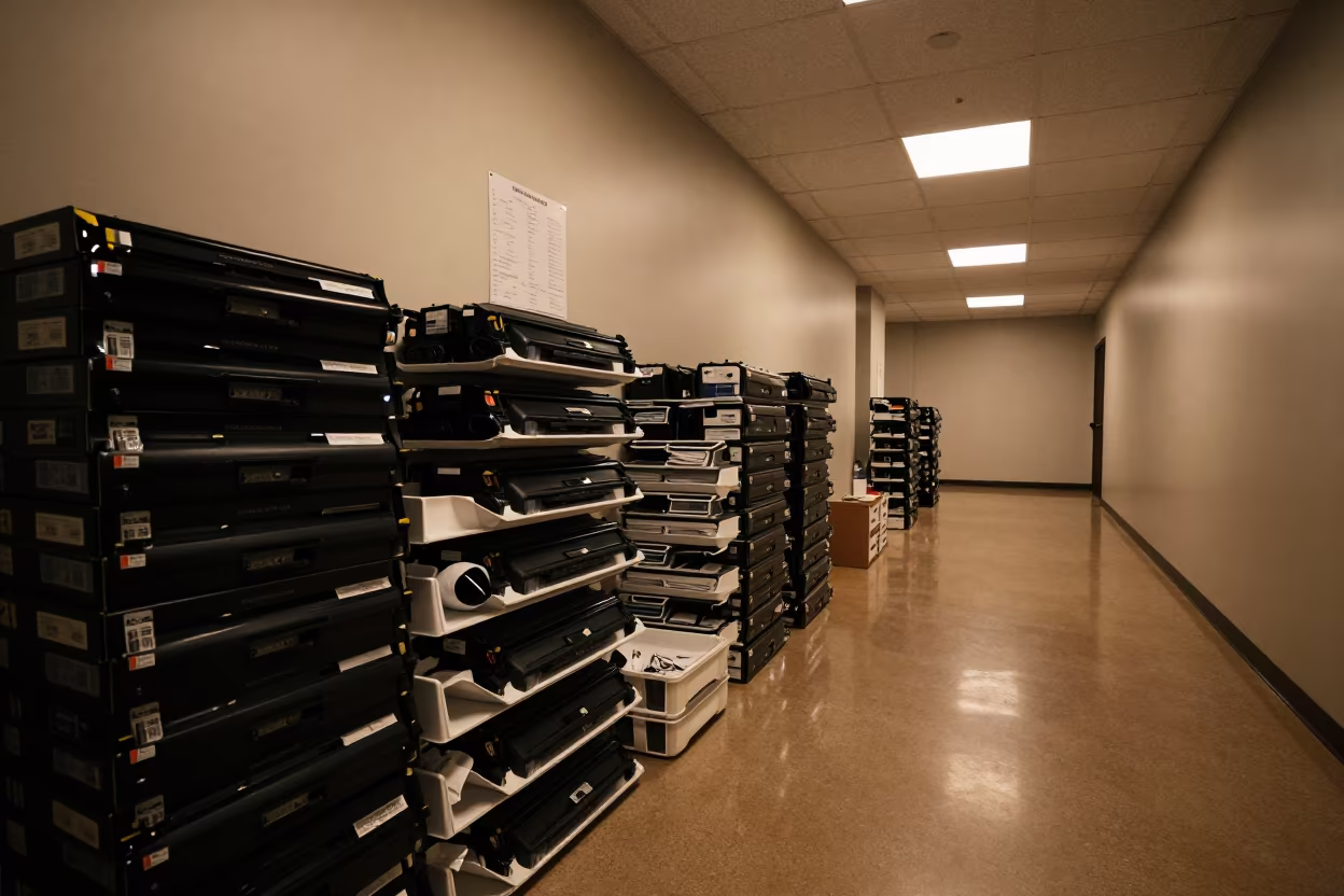 Copy Room After Hours with Toner and Trays in inside a coworking floor in Phoenix