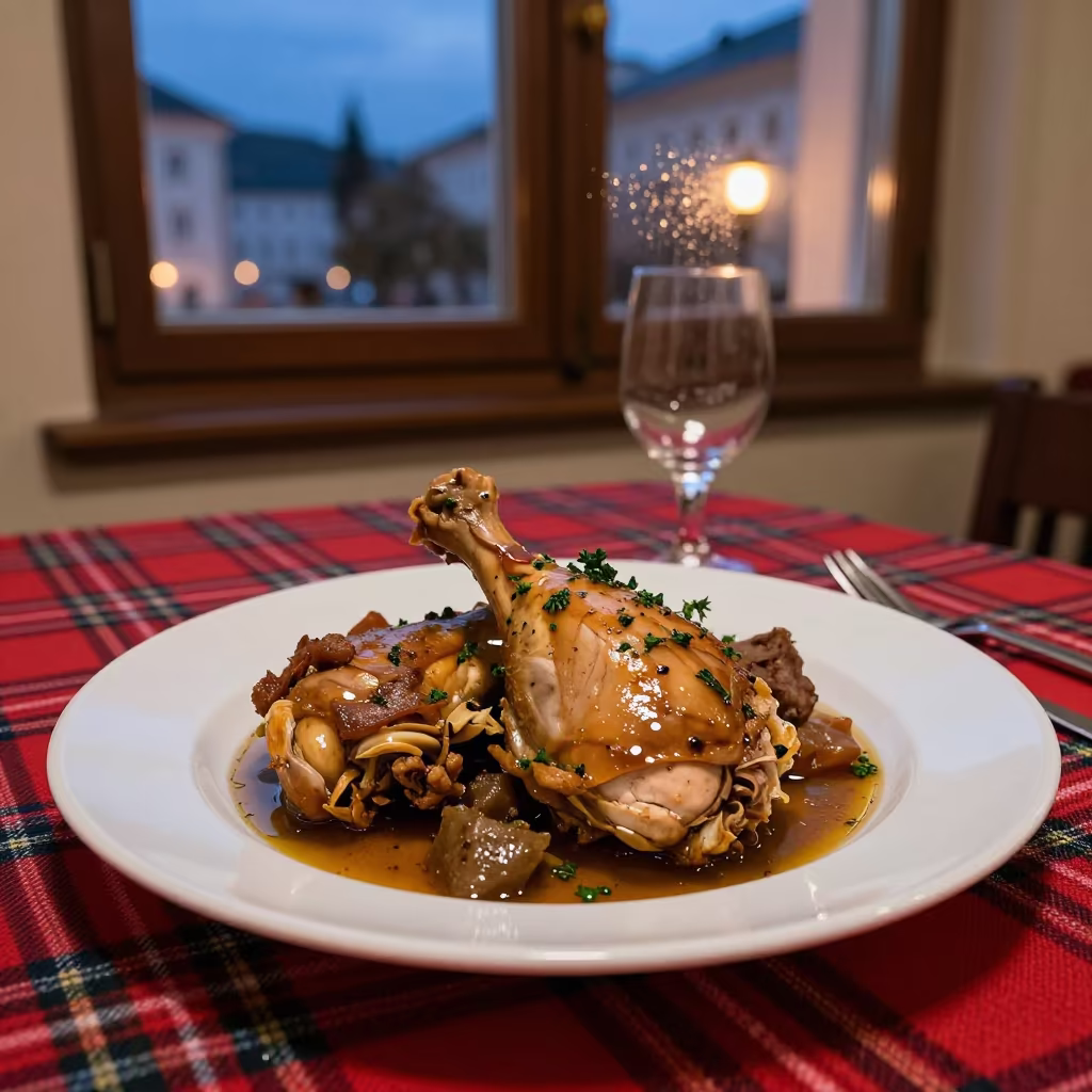 Coq au Vin on Autumn Picnic in Salzburg in on a picnic blanket in Salzburg