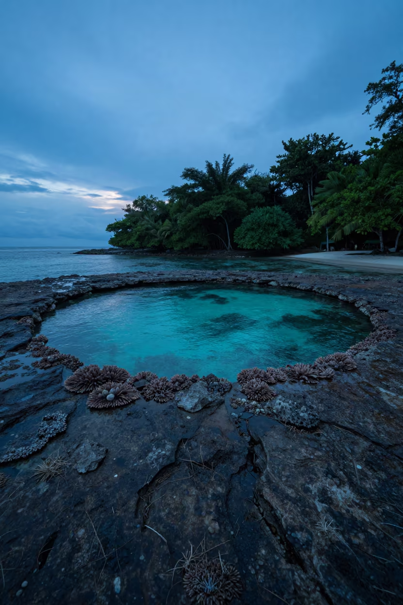 Coral Atoll Lagoon Under Blue Hour Sky in near Kuala Lumpur