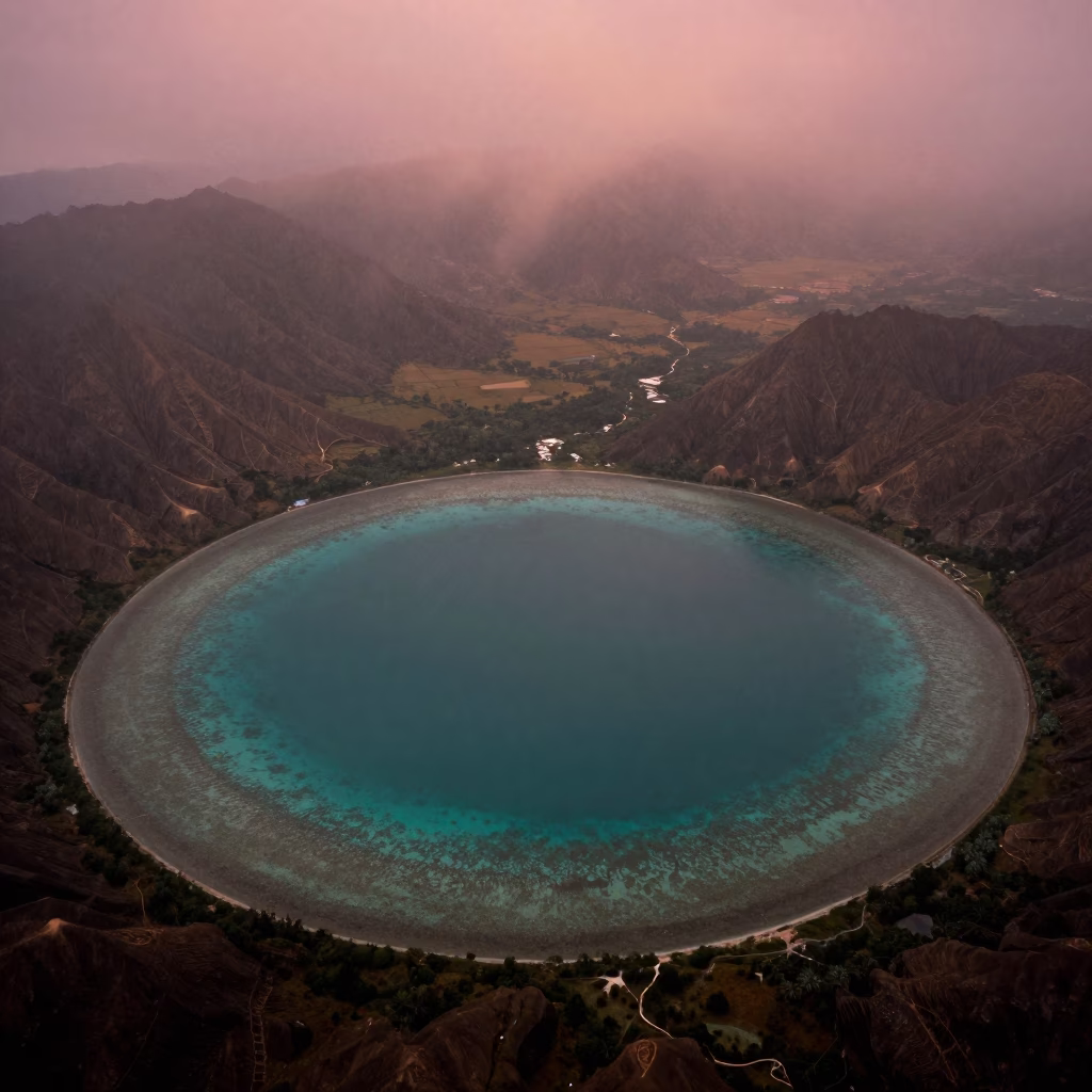 Coral Atoll Lagoon in Copper Monsoon Light in in Yunnan