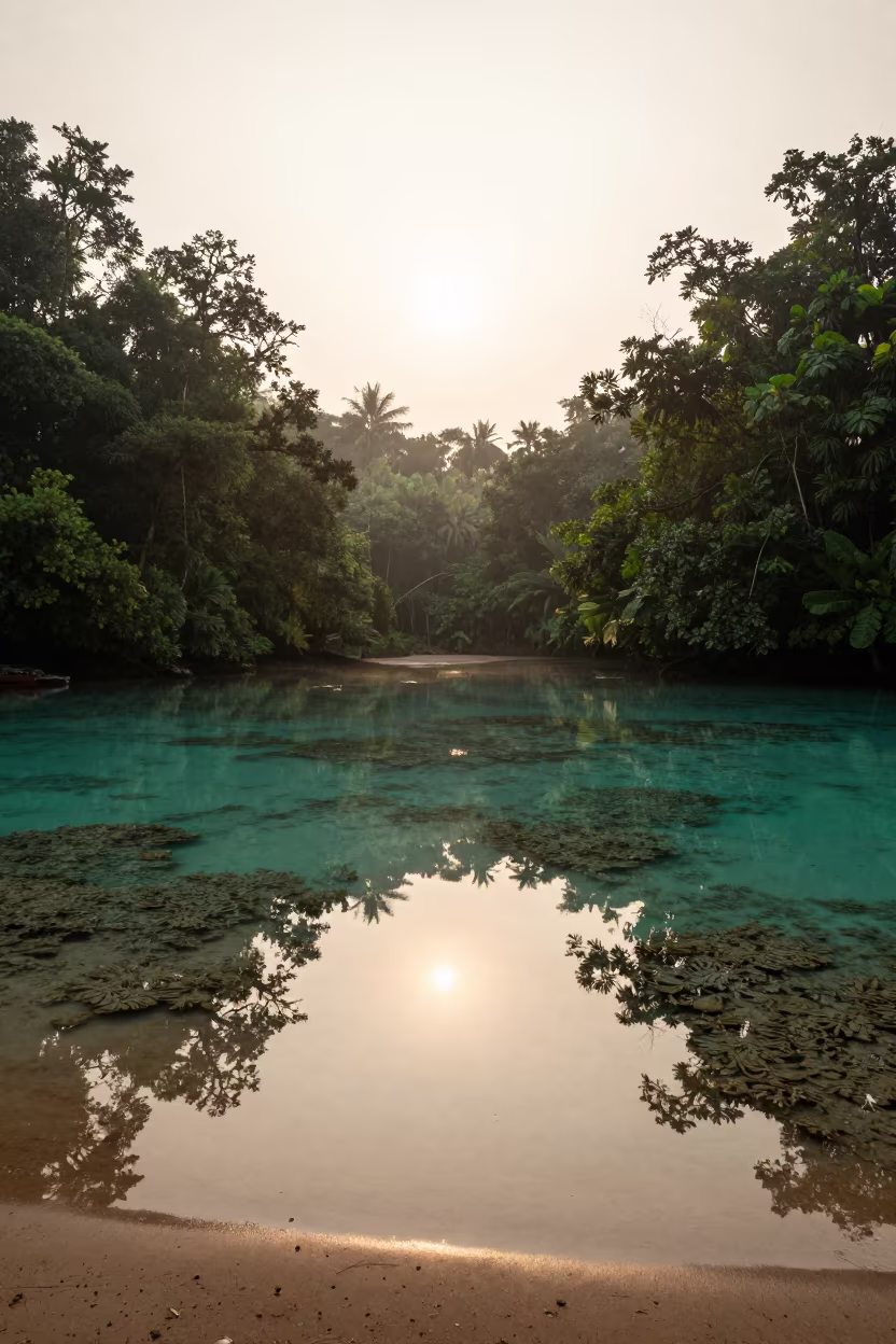 Coral Atoll Lagoon Reflected in Valley Floor in across a wide valley floor near Bangkok