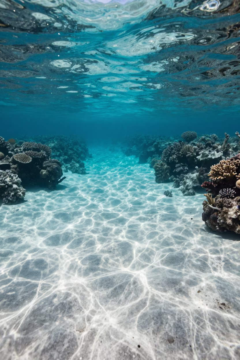 Coral Cay Turquoise Water Underwater Reef in beside a reef crevice under clear water near Belize City
