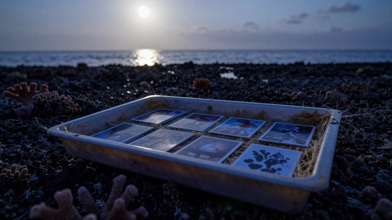 Coral Dip Tray on Zanzibar Reef at Predawn in beside a volcanic reef overhang near Zanzibar