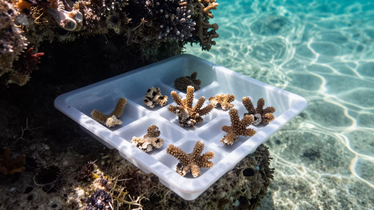 Coral Frag Pickup Tray Beside Volcanic Reef Cebu in beside a volcanic reef overhang near Cebu