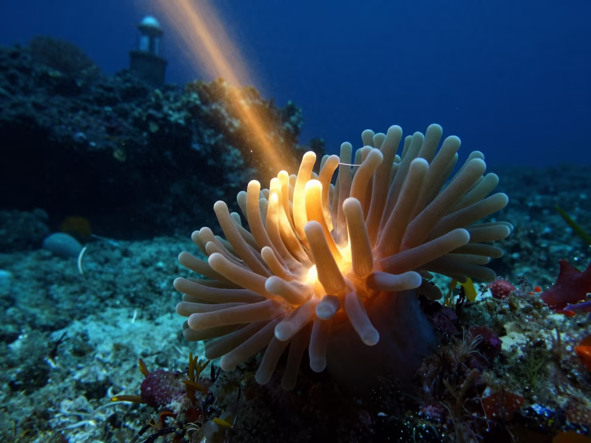 Coral Polyp Tentacles Night Reef Bali in beside a volcanic reef overhang near Denpasar