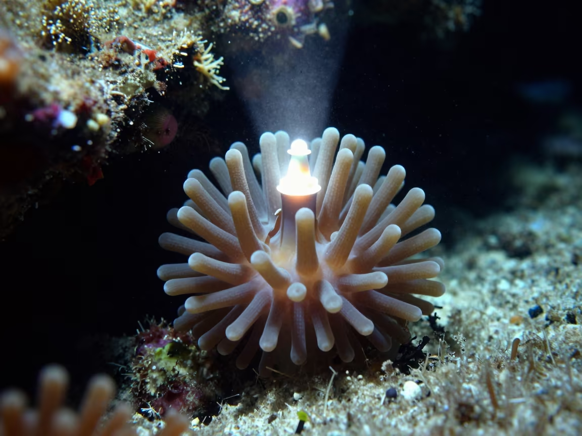 Coral Polyp Tentacles Night Reef Zanzibar in beside a reef crevice under clear water near Zanzibar