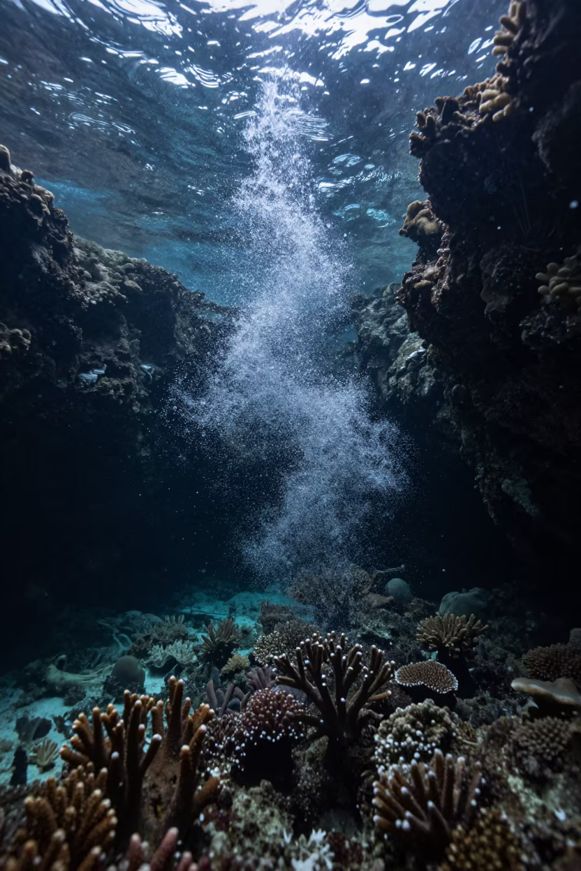Coral Spawning Night Zanzibar Reef Crevice in beside a reef crevice under clear water near Zanzibar