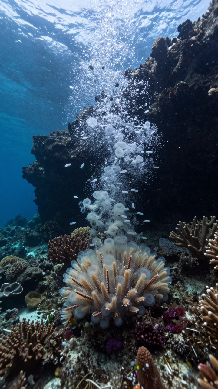Coral Spawning Night Zanzibar Volcanic Reef in beside a volcanic reef overhang near Zanzibar