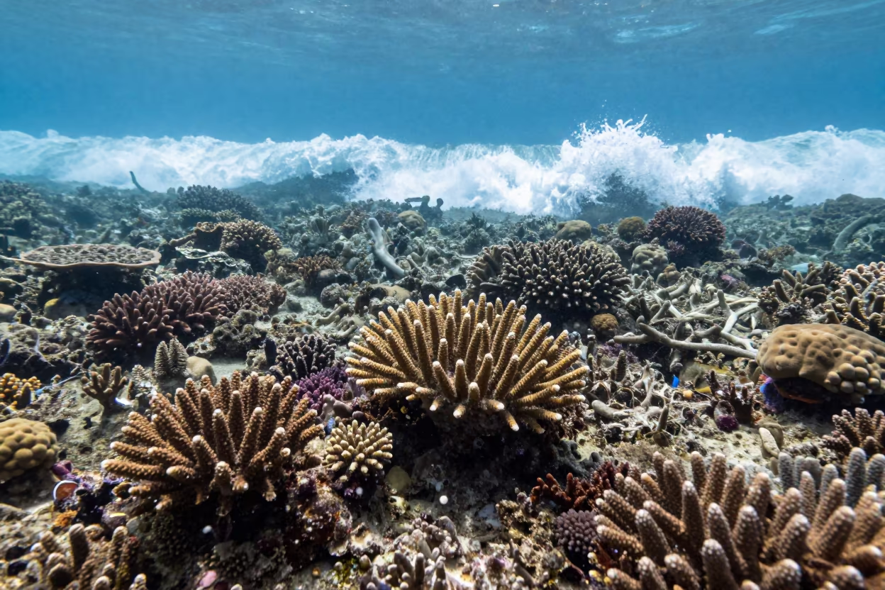 Coral Wall Reef Waves Breaking Near Cebu in along a coral wall with blue water beyond near Cebu