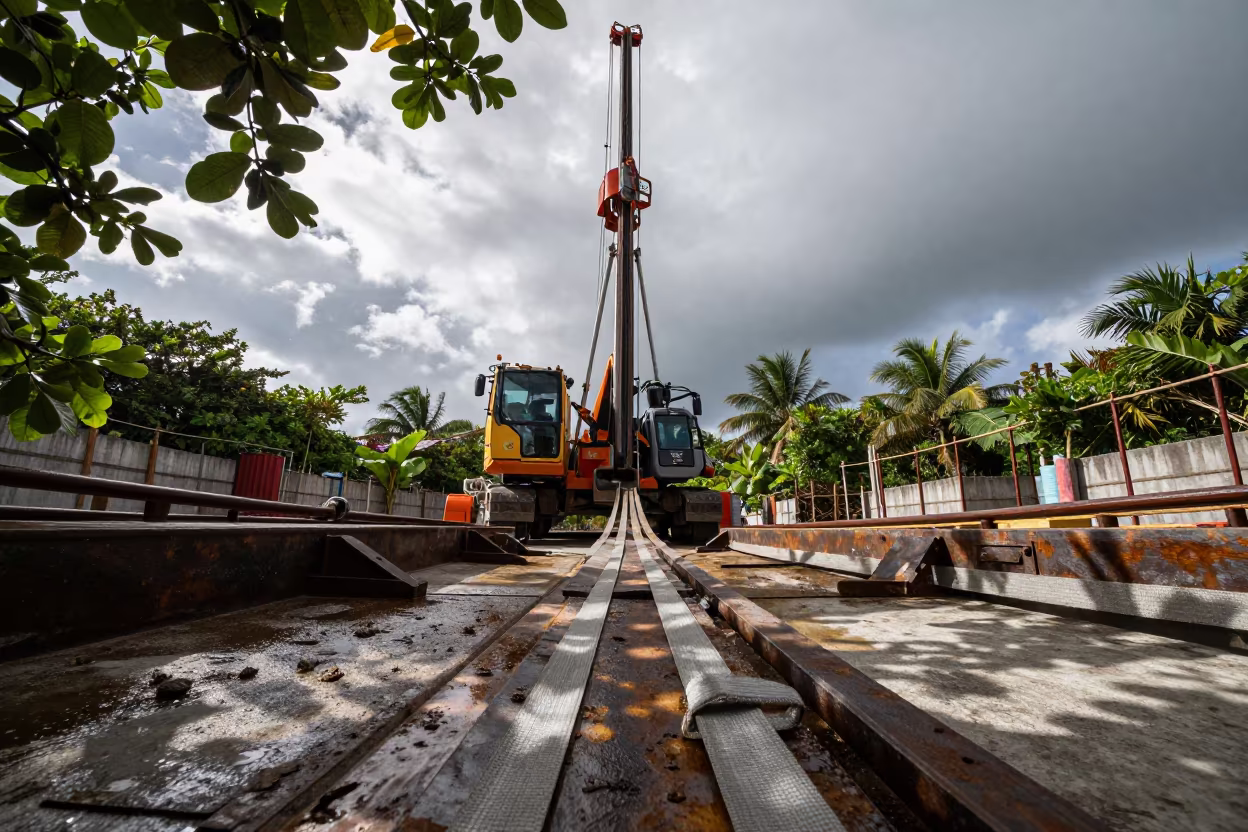 Core Drill Rig on Barbados Construction Deck in on an active construction deck in Barbados