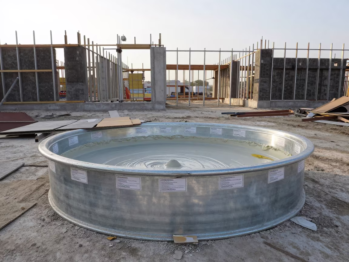 Core Drill Slurry Pan on Tikrit Construction Site in beside a framed building shell in Tikrit
