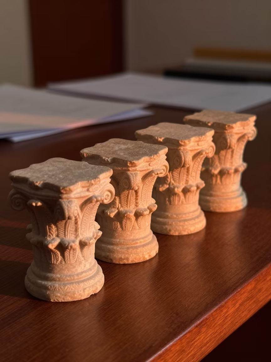 Corinthian Capitals on Giza Desk at Dusk in on a writing desk in Giza