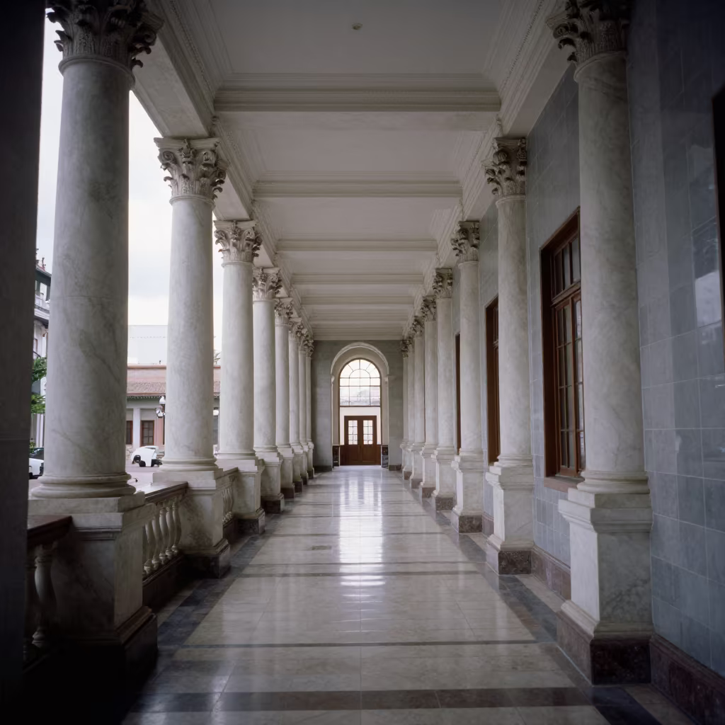 Corinthian Columns in Navojoa Bank Hall in inside a tiled stair hall in Navojoa