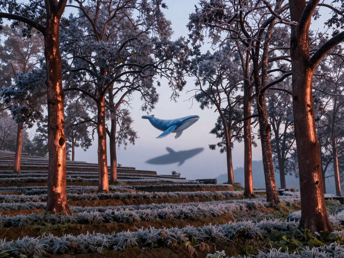 Cork Oak Forest with Blue Whale Sky Shadow in among terraced garden plots near Zhangjiajie
