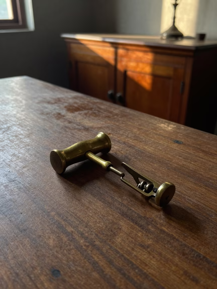Corkscrew on Dusty Library Table Evening Light in on a dusty library table in Chennai